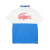 POLO A MANCHES COURTES COLOR-BLOCK LACOSTE TENNIS BLANC ET BLEU