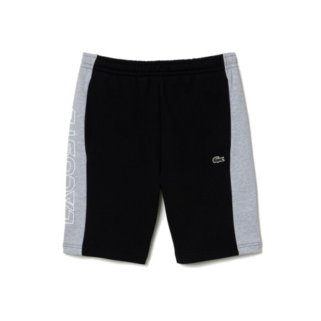 SHORT COLOR-BLOCK LACOSTE EN MOLLETON DE COTON NON GRATTÉ NOIR ET GRIS