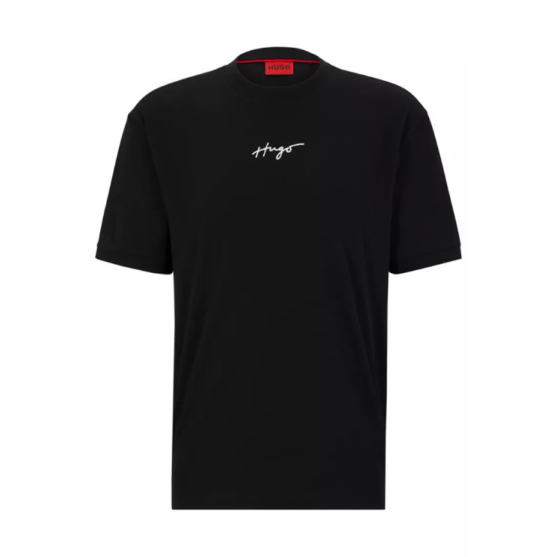T-SHIRT RELAXED FIT NOIR EN COTON AVEC LOGO MANUSCRIT DONTEVIDEO HUGO
