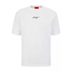 T-SHIRT RELAXED FIT BLANC EN COTON AVEC LOGO MANUSCRIT DONTEVIDEO HUGO