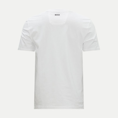T-SHIRT BLANC EN COTON STRETCH AVEC LOGOS IMPRIMÉS CIRCULAIRES