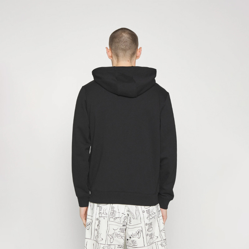 SWEAT À CAPUCHE ZIPPÉ NOIR AVEC BADGE LOGO TON SUR TON