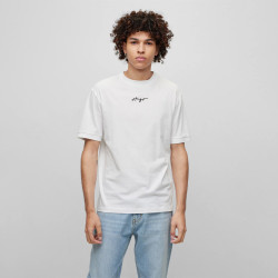 T-SHIRT RELAXED FIT BLANC EN COTON AVEC LOGO MANUSCRIT DONTEVIDEO HUGO