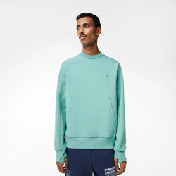 SWEAT LACOSTE A COL ROND EN COTON MÉLANGÉ AVEC POCHE VERT CLAIR