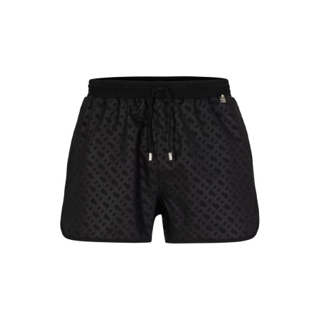 SHORT DE BAIN EN TISSU RECYCLÉ À SÉCHAGE RAPIDE AVEC IMPRIMÉ MONOGRAMMES NOIR PRIME BOSS
