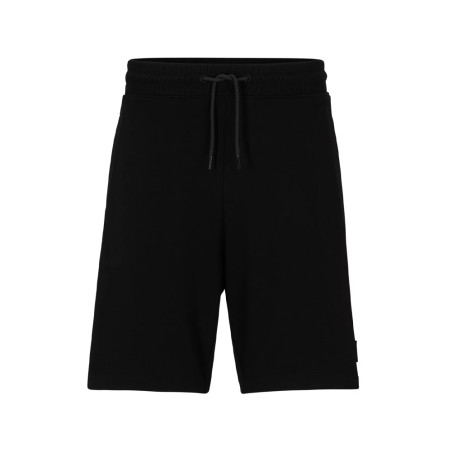 SHORT DIZ_C HUGO NOIR EN MOLLETON DE COTON AVEC BADGE LOGO TON SUR TON