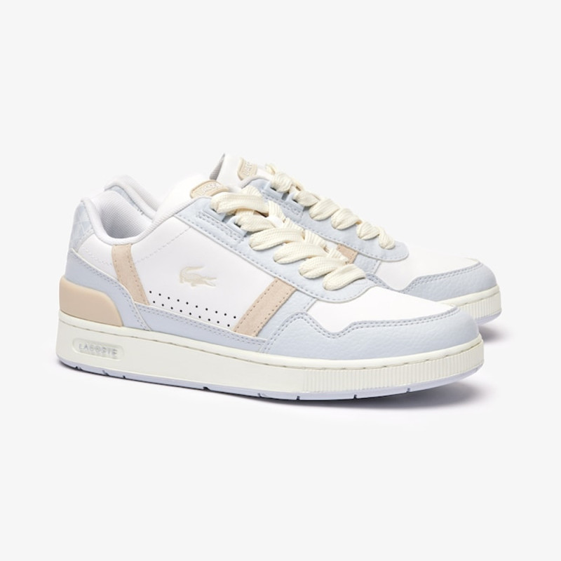 LACOSTE T-CLIP BLEUES BEIGES EN CUIR MONOGRAMME