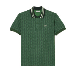 POLO LACOSTE VERT MOTIF MONOGRAMME CLASSIC FIT A COL