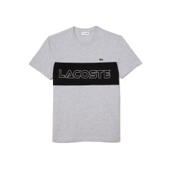 T-SHIRT REGULAR FIT COLOR-BLOCK LACOSTE A IMPRIMÉ GRIS ET NOIR