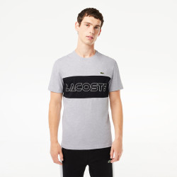T-SHIRT REGULAR FIT COLOR-BLOCK LACOSTE À IMPRIMÉ GRIS ET NOIR