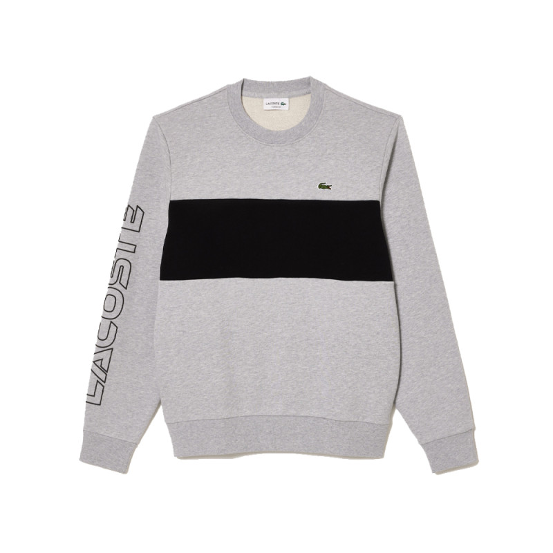 SWEATSHIRT COLOR-BLOCK LACOSTE CLASSIC FIT AVEC IMPRIMÉ 3D GRIS ET NOIR