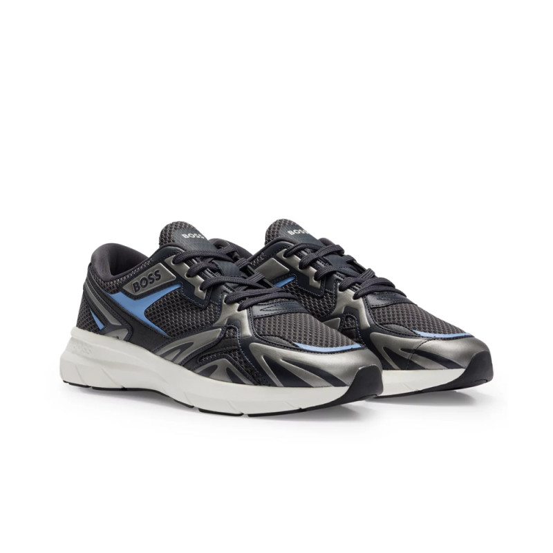 BASKETS BOSS EN MÉLANGE DE MATIÈRES AVEC MESH ET SIMILICUIR OWEN_RUNN_MEMT