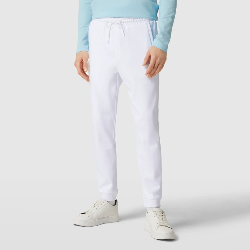 BAS DE SURVÊTEMENT BLANC EN COTON INTERLOCK AVEC LOGO INCURVÉ