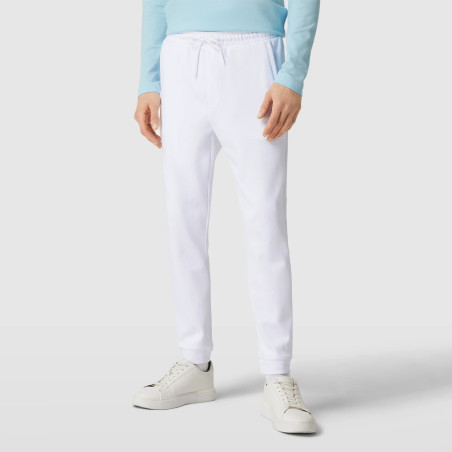 BAS DE SURVÊTEMENT BLANC EN COTON INTERLOCK AVEC LOGO INCURVÉ