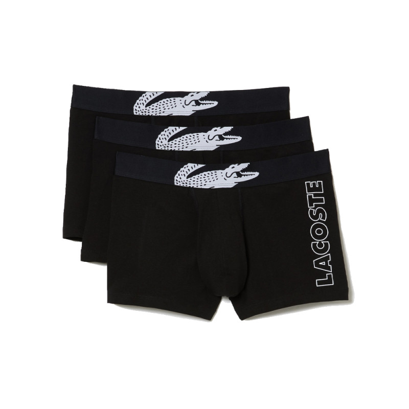 LOT DE 3 BOXERS COURTS NOIRS HOMME LACOSTE AVEC IMPRIMÉ CROCODILE