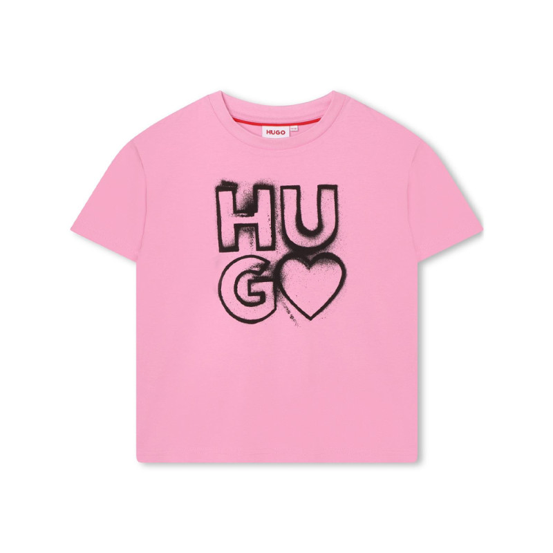 T-SHIRT ENFANT HUGO AVEC IMPRIMÉ COEUR ROSE