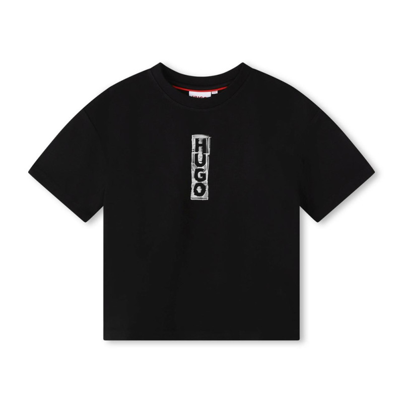 T-SHIRT NOIR HUGO ENFANT AVEC IMPRIMÉ DEVANT ET DOS