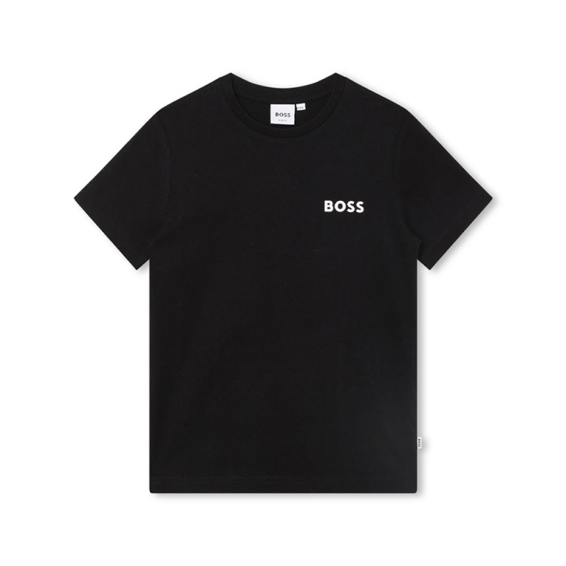 T-SHIRT NOIR BOSS ENFANT MANCHES COURTES AVEC IMRPIMÉ DANS LE DOS