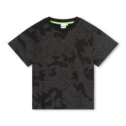 T-SHIRT NOIR BOSS ENFANT MANCHES COURTES AVEC IMPRIMÉ INTÉGRAL CAMOUFLAGE RÉFLÉCHISSANT