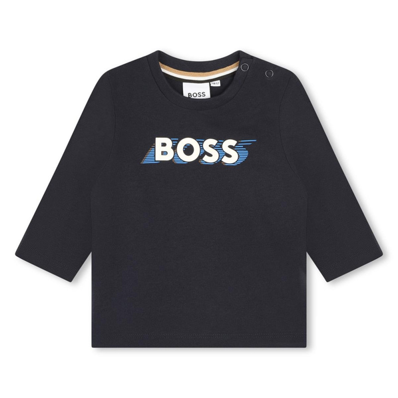 T-SHIRT BLEU MARINE MANCHES LONGUES BOSS BÉBÉ AVEC IMPRIMÉ LOGO