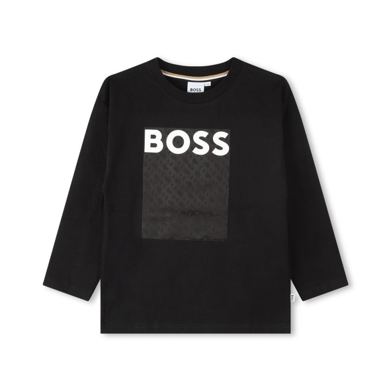 T-SHIRT NOIR BOSS ENFANT À MANCHES LONGUES AVEC IMPRIMÉ