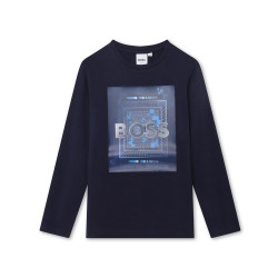 T-SHIRT BLEU MARINE BOSS ENFANT À MANCHES LONGUES AVEC IMPRIMÉ