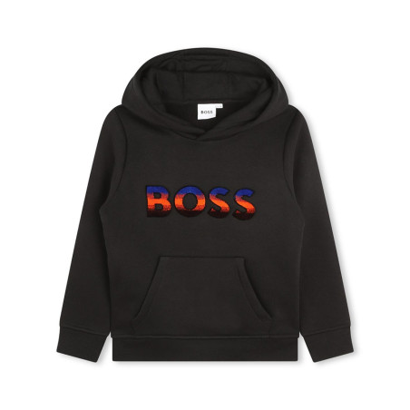 SWEATSHIRT À CAPUCHE NOIR BOSS ENFANT AVEC LOGO BRODÉ