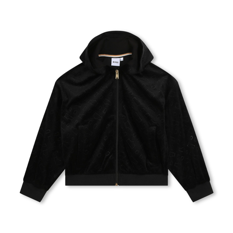 CARDIGAN À CAPUCHE EN VELOURS NOIR BOSS ENFANT