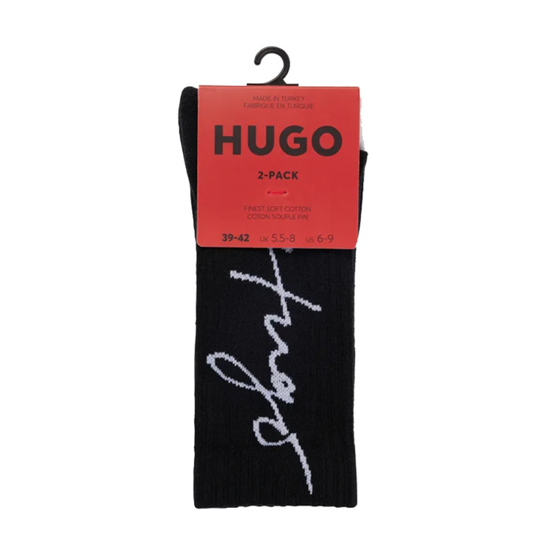 LOT DE DEUX PAIRES DE CHAUSSETTES A LOGOS MANUSCRITS HUGO NOIRES ET BLANCHES