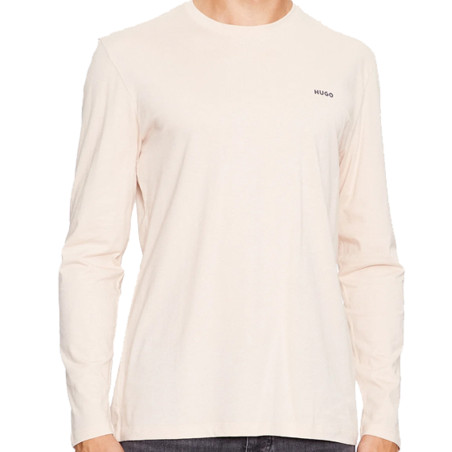 T-SHIRT À MANCHES LONGUES EN JERSEY DE COTON BEIGE À LOGO IMPRIMÉ DEROL222 HUGO