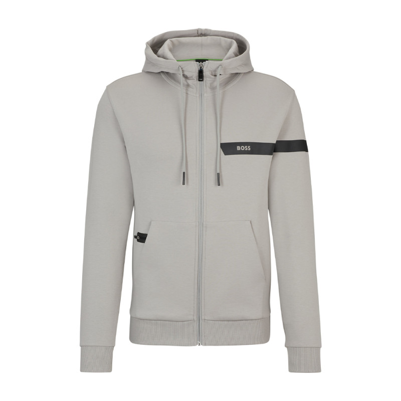 SWEAT À CAPUCHE ZIPPÉ GRIS BOSS SAGGY 1 AVEC BANDE GRAPHIQUE