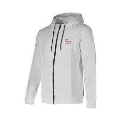 SWEAT ZIPPÉ HUGO DORNEOL À CAPUCHE EN MOLLETON BLANC AVEC LOGO ENCADRÉ