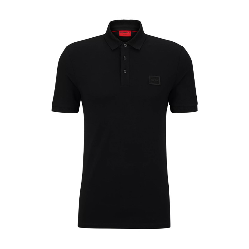 POLO SLIM FIT HUGO NOIR EN PIQUÉ DE COTON AVEC BADGE LOGO