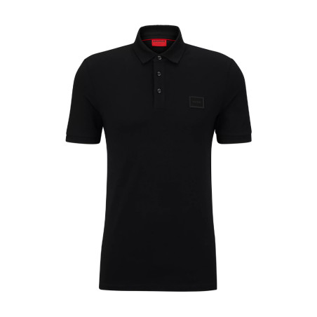 POLO SLIM FIT HUGO NOIR EN PIQUÉ DE COTON AVEC BADGE LOGO