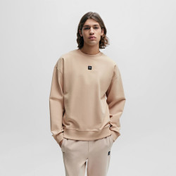 SWEAT HUGO DETTIL REGULAR FIT EN COTON STRETCH À LOGO REVISITÉ BEIGE