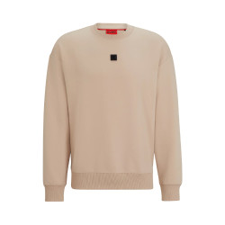 SWEAT HUGO DETTIL REGULAR FIT EN COTON STRETCH À LOGO REVISITÉ BEIGE