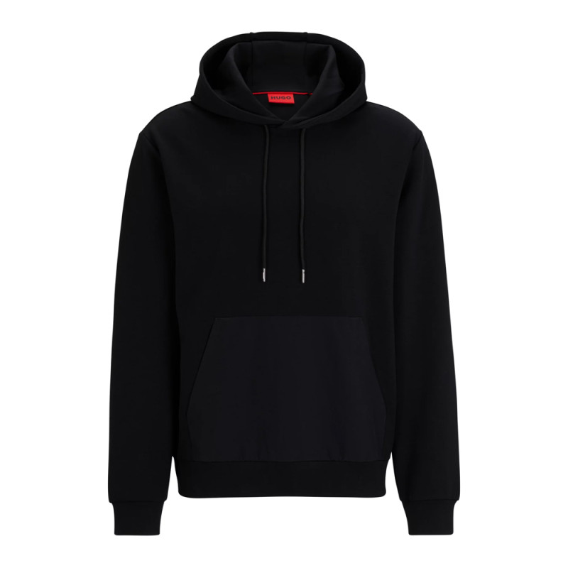 SWEAT À CAPUCHE RELAXED FIT HUGO NOIR EN COTON STRETCH AVEC POCHE CONTRASTANTE DAULS