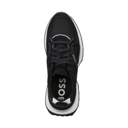 BASKETS NOIRES BOSS EN MÉLANGE DE MATIÈRES AVEC FINITIONS EN CUIR SUÉDÉ ET LOGOTÉES JONAH_RUNN_SDMX