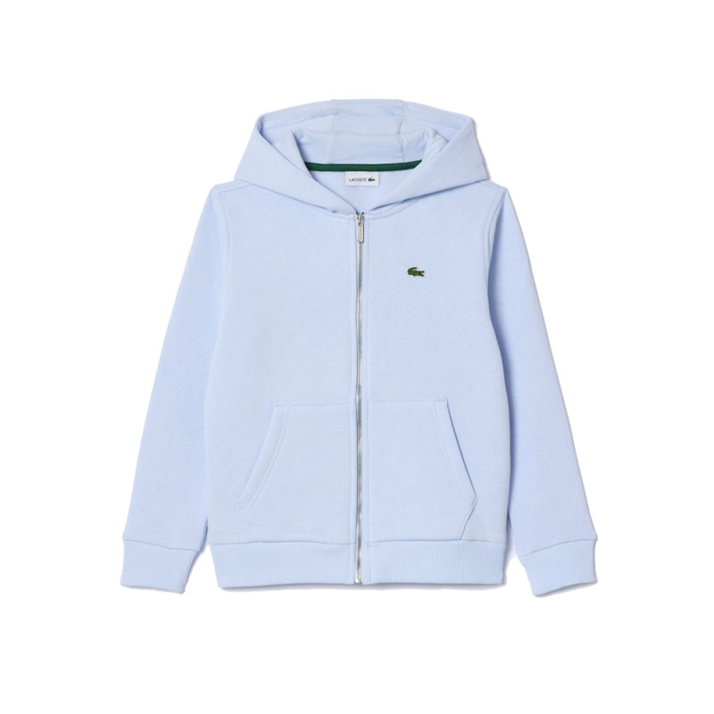 SWEATSHIRT ZIPPÉ À CAPUCHE ENFANT LACOSTE AVEC POCHE KANGOUROU BLEU CIEL