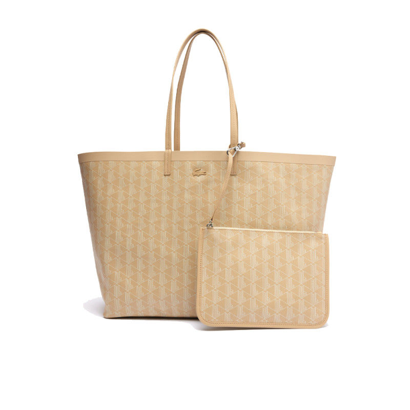 SAC CABAS XL ZELY MONOGRAMMÉ BEIGE LACOSTE AVEC POCHETTE ASSORTIE