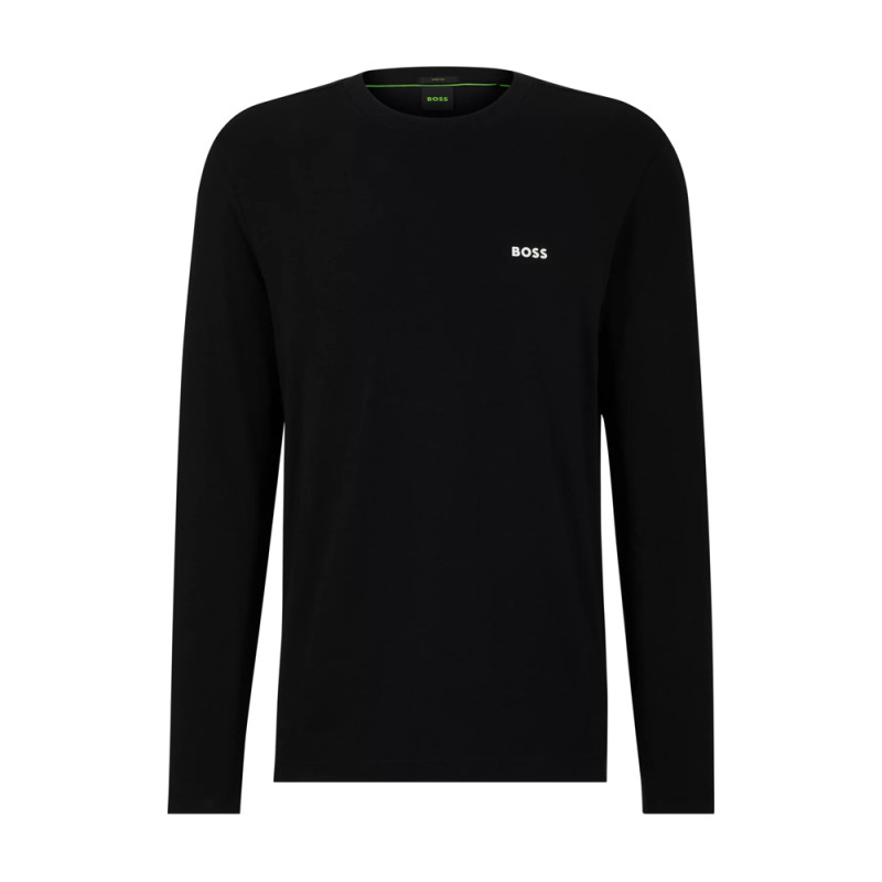 T-SHIRT REGULAR FIT EN COTON STRETCH BOSS NOIR AVEC LOGO CONTRASTANT TEE LONG