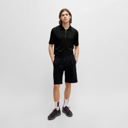 SHORT HUGO RELAXED FIT EN COTON STRETCH NOIR AVEC LOGO REVISITÉ DESORT
