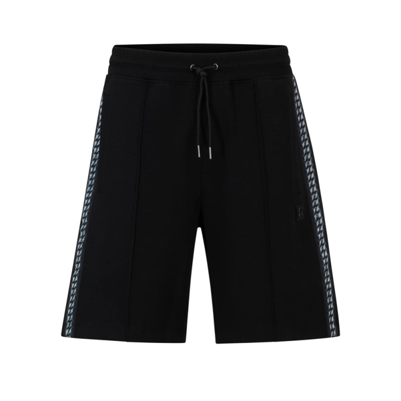 SHORT HUGO RELAXED FIT EN COTON STRETCH NOIR AVEC LOGO REVISITÉ DESORT