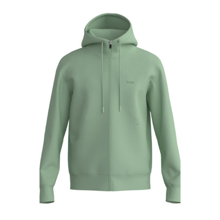 SWEAT À CAPUCHE ZIPPÉ BOSS EN COTON STRETCH VERT À LOGO IMPRIMÉ SAGGY