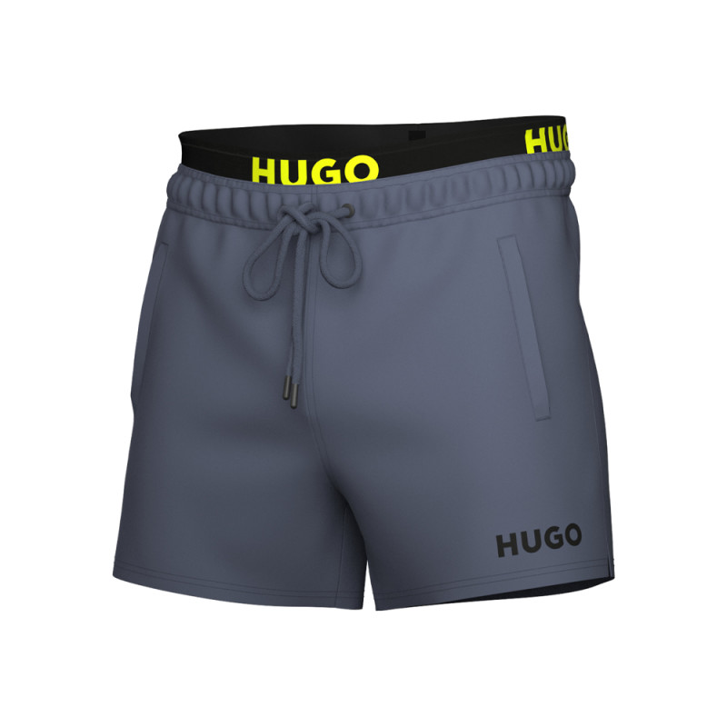 SHORT DE BAIN BLEU CLAIR HUGO À LOGO IMPRIMÉ ET TAILLE DOUBLE FLEX