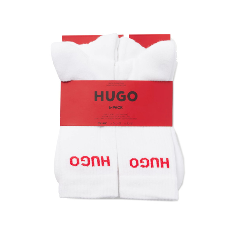 LOT DE SIX PAIRES DE CHAUSSETTES MI-MOLLET HUGO BLANCHES À LOGO