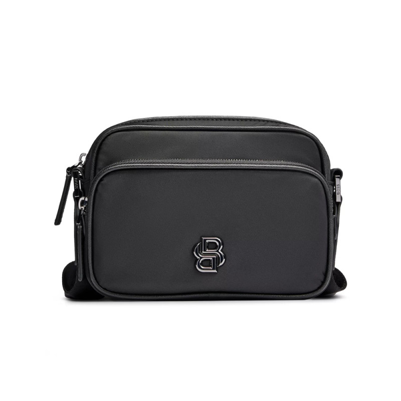 SAC PORTÉ CROISÉ BOSS NOIR AVEC FINITION DOUBLE MONOGRAMME COULEUR ACIER BB_EW_ZIP
