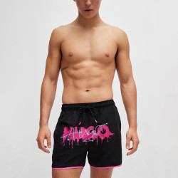SHORT DE BAIN HUGO À SÉCHAGE RAPIDE NOIRE AVEC LISERÉ CONTRASTANT ET LOGO SAISONNIER CISCO