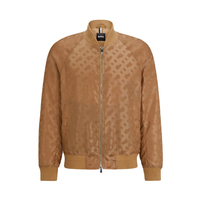 VESTE BOSS REGULAR FIT BEIGE À MONOGRAMMES JACQUARD EFFET 3D CORONDO