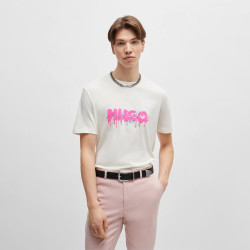 T-SHIRT HUGO BLANC EN JERSEY DE COTON AVEC DOUBLE LOGO DACATION